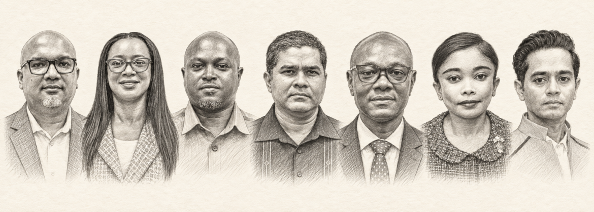 Pencil sketch of the Guyana Development Bank board